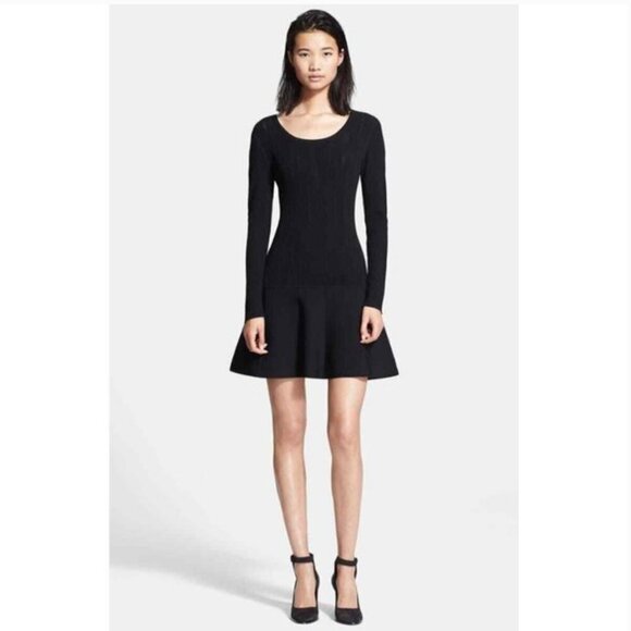 Rag & Bone Isla Black Knit Long Sleeve Fit & Flare Scoop Neck Mini Dress Medium - Picture 3 of 16